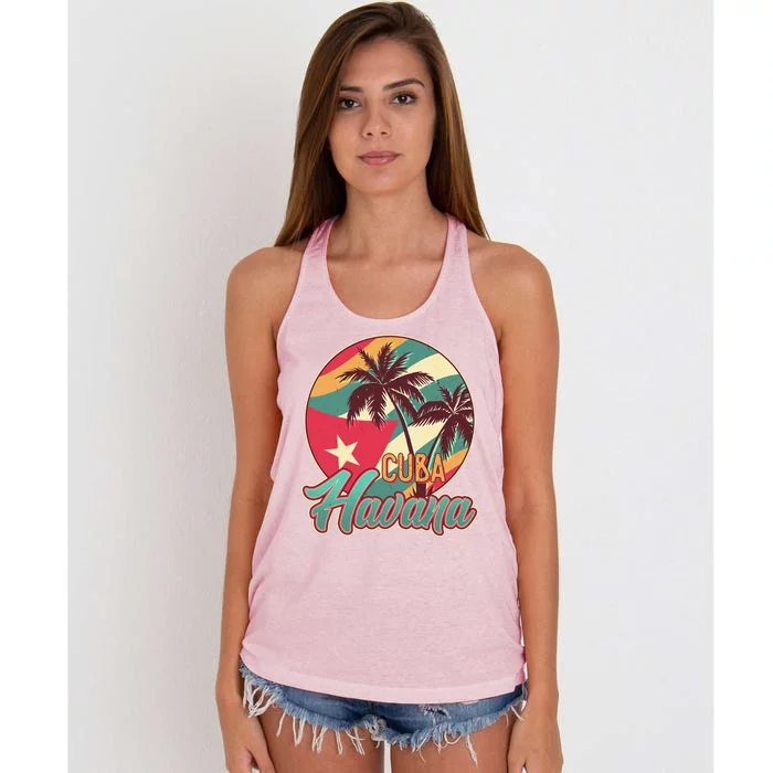 Vintage Havana Cuba Emblem Women's Knotted Racerback Tank