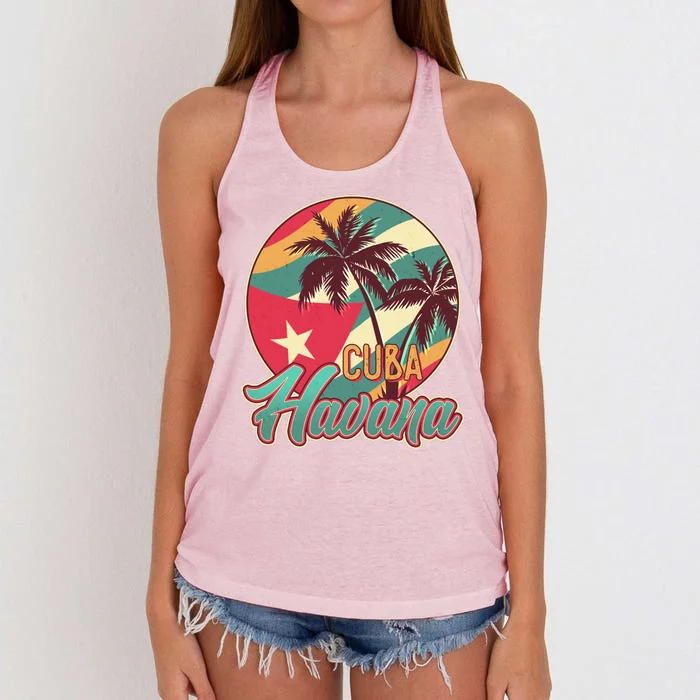 Vintage Havana Cuba Emblem Women's Knotted Racerback Tank