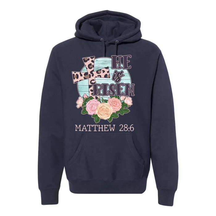 Vintage He is Risen Matthew 28:6 Floral Leopard Print Premium Hoodie