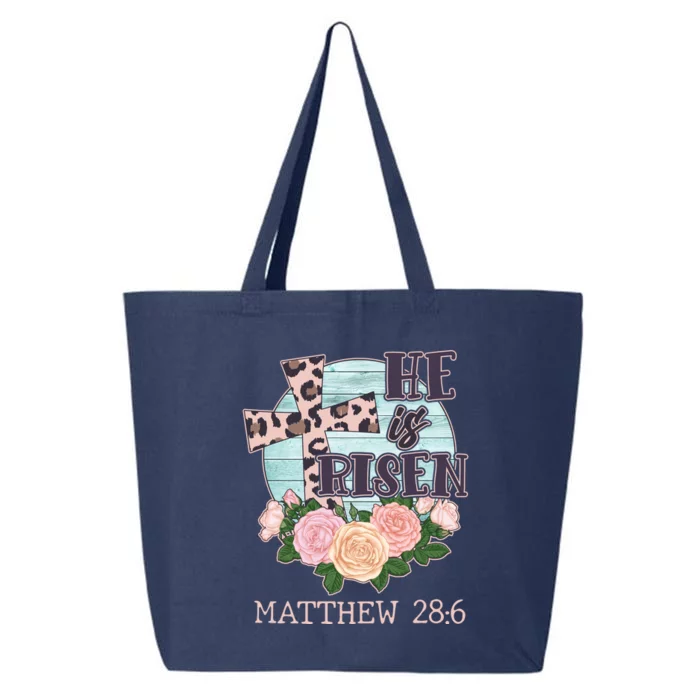 Vintage He is Risen Matthew 28:6 Floral Leopard Print 25L Jumbo Tote