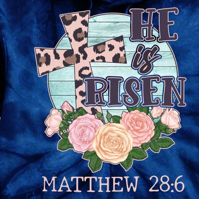 Vintage He is Risen Matthew 28:6 Floral Leopard Print Tie Dye Hoodie