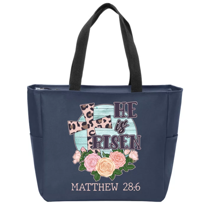 Vintage He is Risen Matthew 28:6 Floral Leopard Print Zip Tote Bag