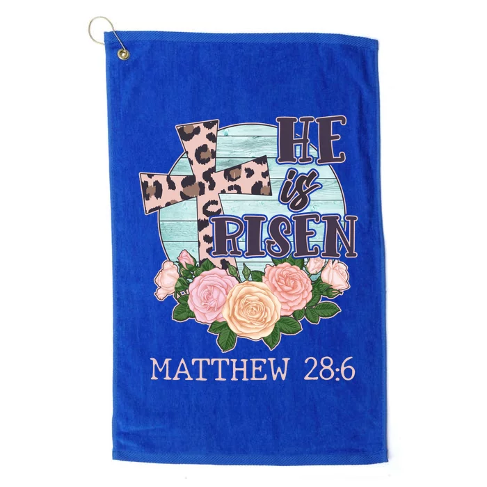 Vintage He is Risen Matthew 28:6 Floral Leopard Print Platinum Collection Golf Towel