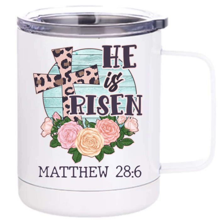 Vintage He is Risen Matthew 28:6 Floral Leopard Print Front & Back 12oz Stainless Steel Tumbler Cup