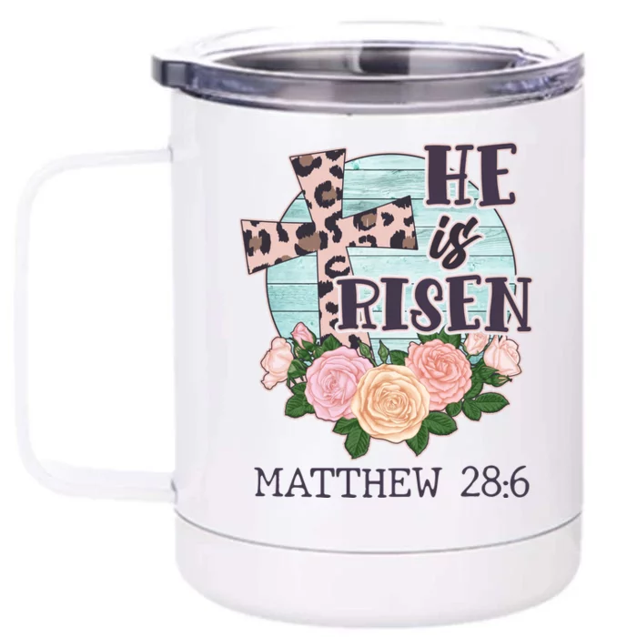 Vintage He is Risen Matthew 28:6 Floral Leopard Print Front & Back 12oz Stainless Steel Tumbler Cup