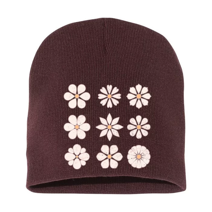 Vintage Hippie Flower Pattern Short Acrylic Beanie