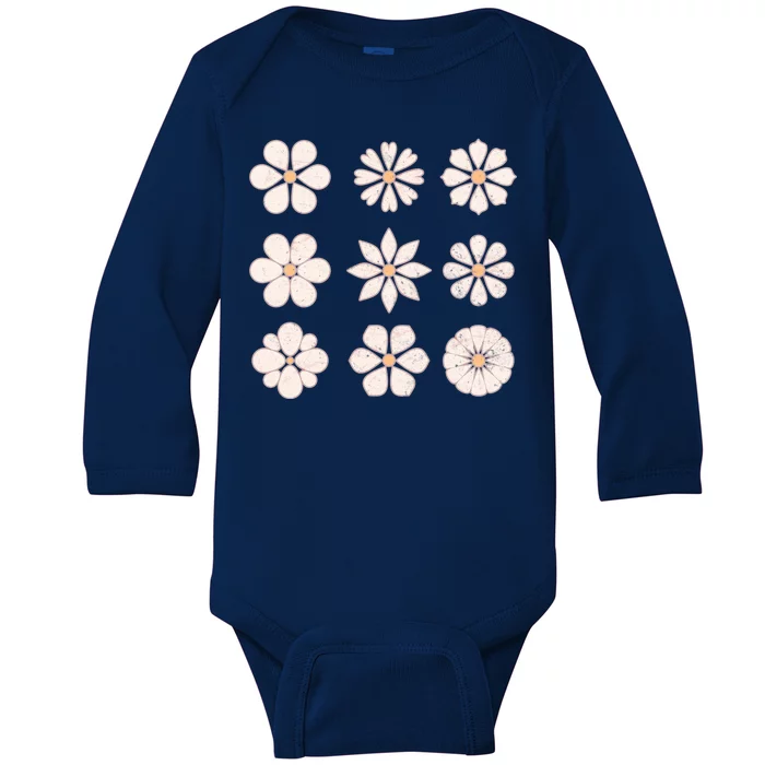 Vintage Hippie Flower Pattern Baby Long Sleeve Bodysuit