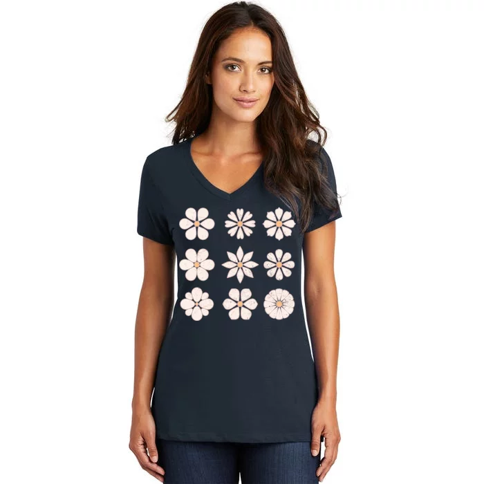 Vintage Hippie Flower Pattern Women's V-Neck T-Shirt