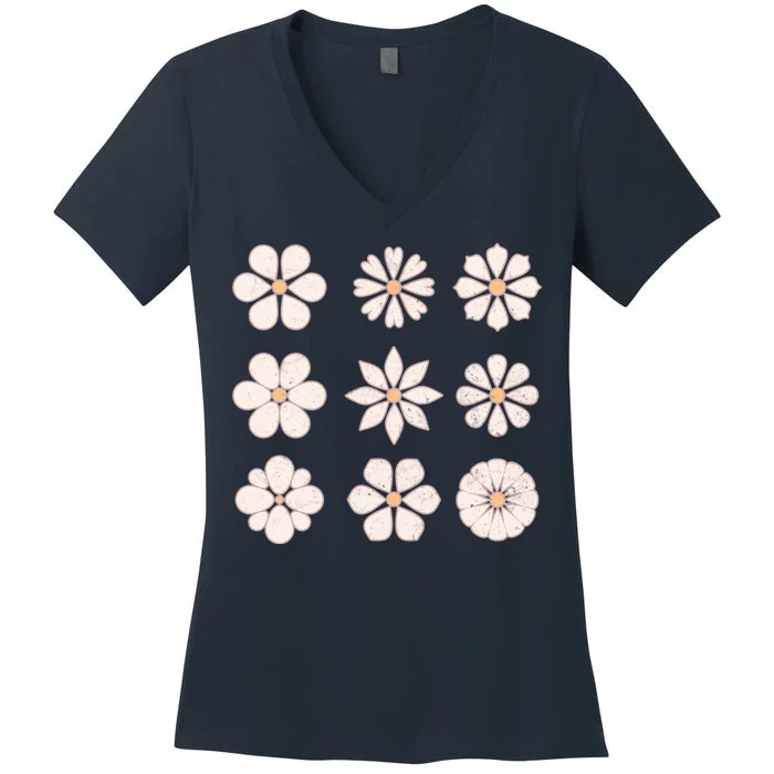 Vintage Hippie Flower Pattern Women's V-Neck T-Shirt