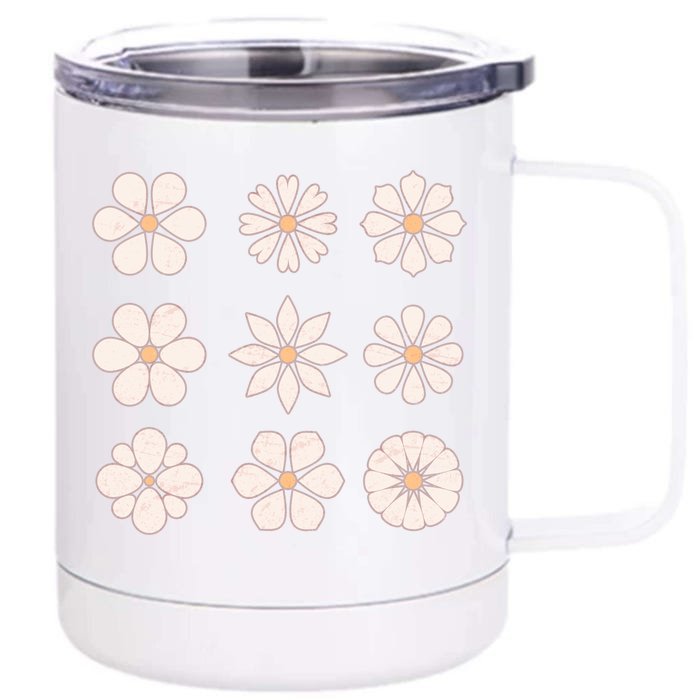 Vintage Hippie Flower Pattern Front & Back 12oz Stainless Steel Tumbler Cup