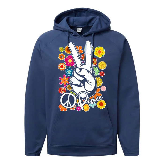 Vintage Hippie Peace Symbols Performance Fleece Hoodie