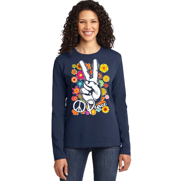 Vintage Hippie Peace Symbols Ladies Long Sleeve Shirt