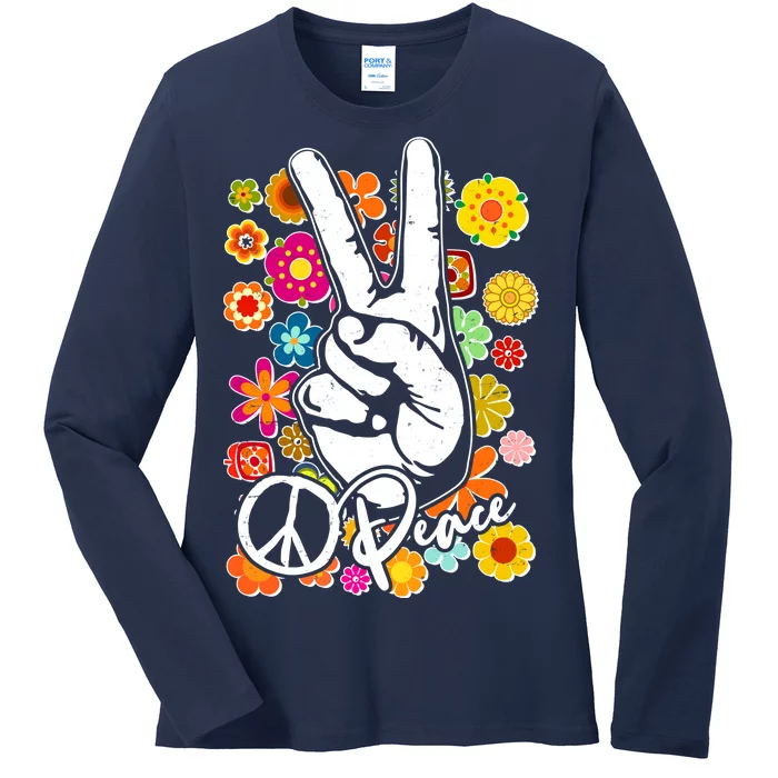 Vintage Hippie Peace Symbols Ladies Long Sleeve Shirt