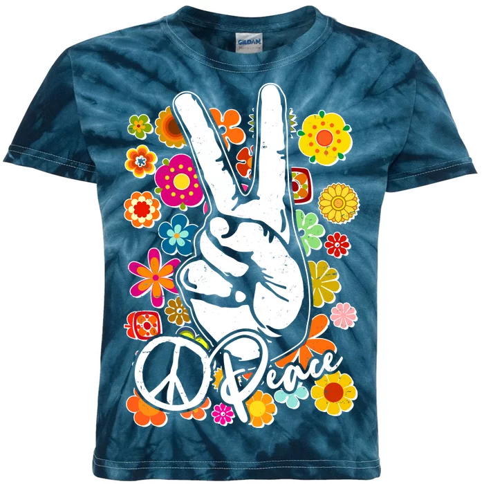 Vintage Hippie Peace Symbols Kids Tie-Dye T-Shirt