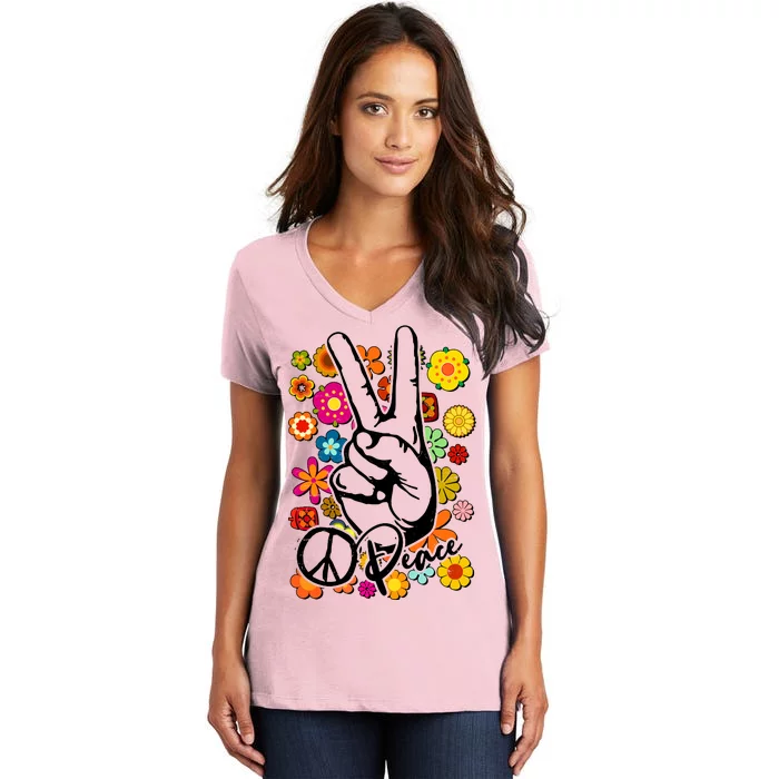 Vintage Hippie Peace Symbols Women's V-Neck T-Shirt