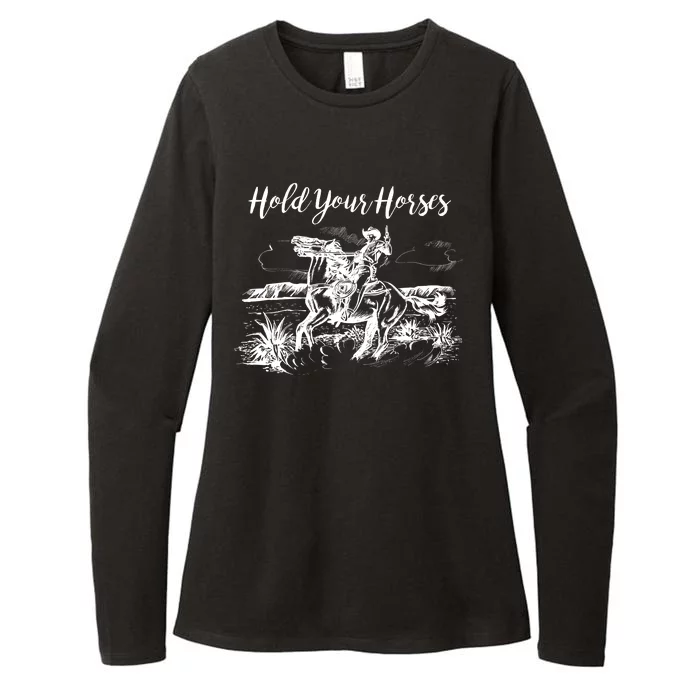 Vintage Hold Your Horses Western Cowboy Womens CVC Long Sleeve Shirt