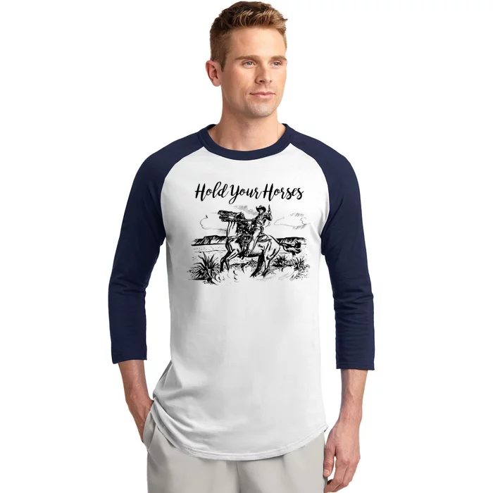 Vintage Hold Your Horses Western Cowboy Baseball Sleeve Shirt