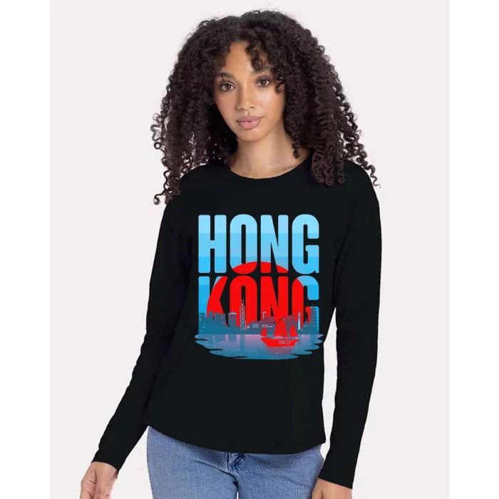 Vintage Hong Kong Skyline Womens Cotton Relaxed Long Sleeve T-Shirt