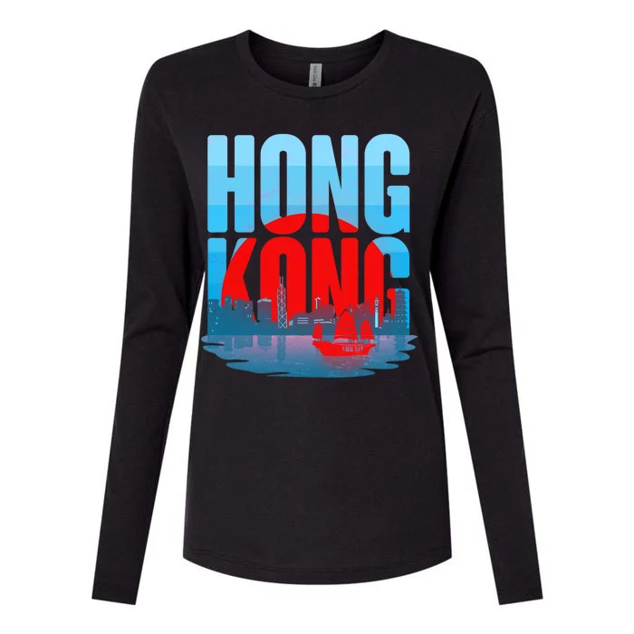 Vintage Hong Kong Skyline Womens Cotton Relaxed Long Sleeve T-Shirt