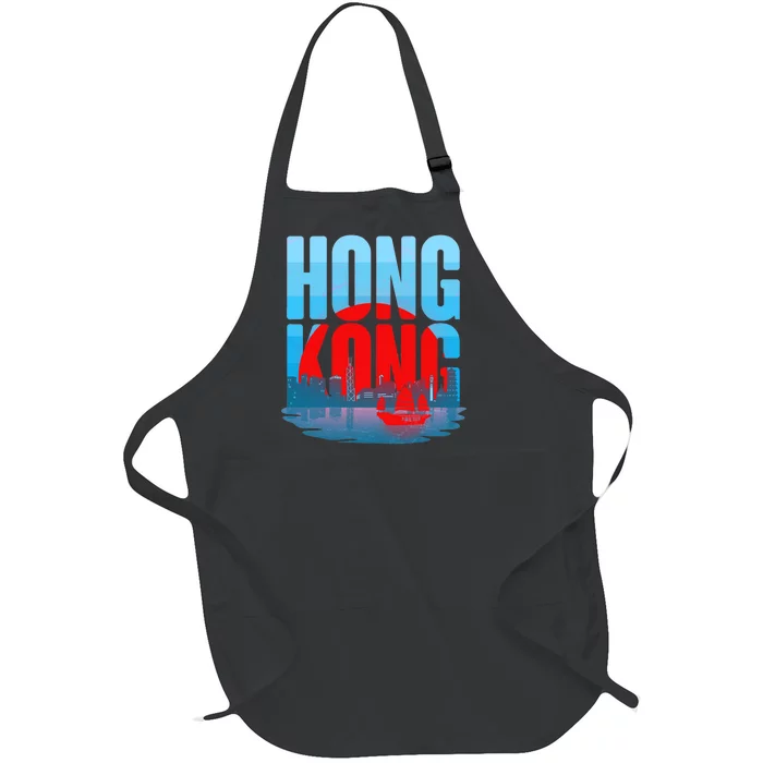 Vintage Hong Kong Skyline Full-Length Apron With Pocket