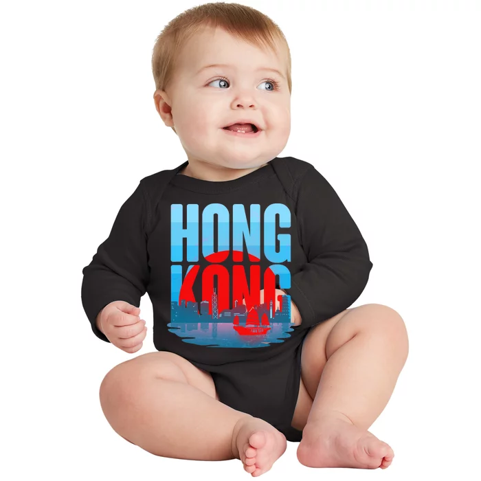 Vintage Hong Kong Skyline Baby Long Sleeve Bodysuit