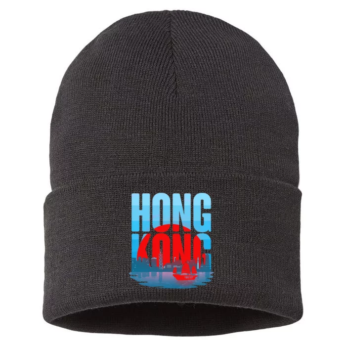 Vintage Hong Kong Skyline Sustainable Knit Beanie