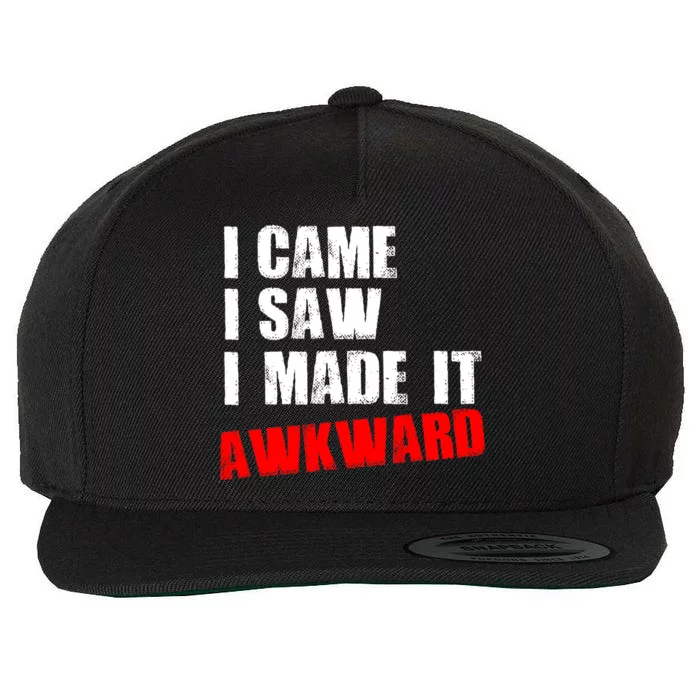 Vintage I Came I Saw I Made It Awkward Stamped Wool Snapback Cap