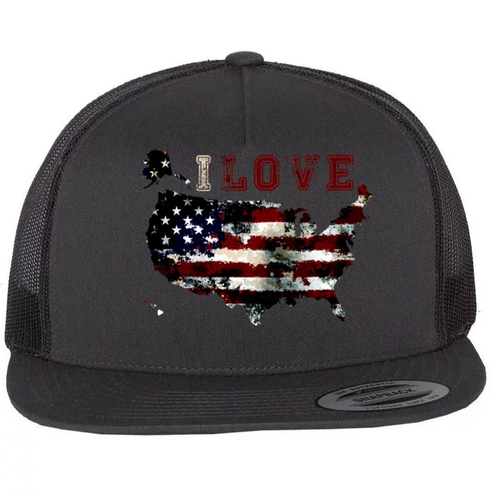 Vintage I Love The USA - United States Flat Bill Trucker Hat