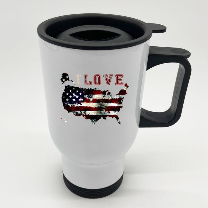 Vintage I Love The USA - United States Front & Back Stainless Steel Travel Mug