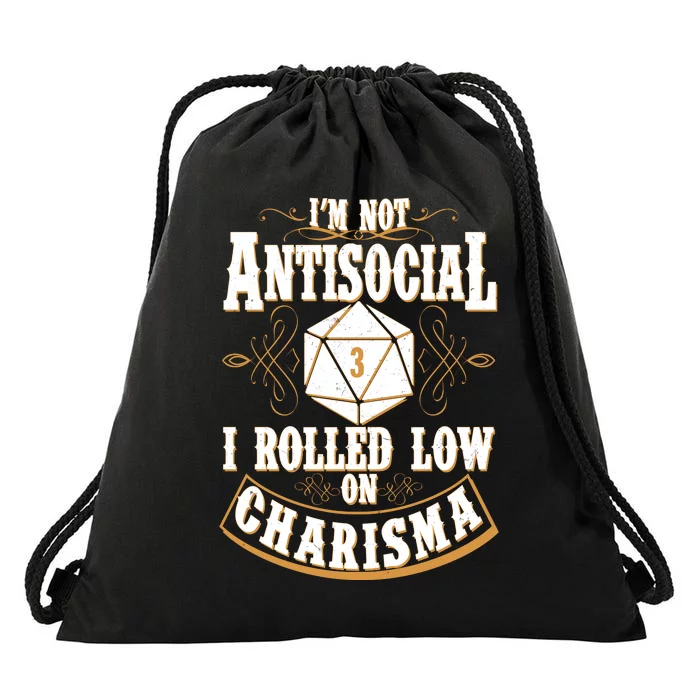 Vintage I'm Not Antisocial I Rolled Low On Charisma Drawstring Bag