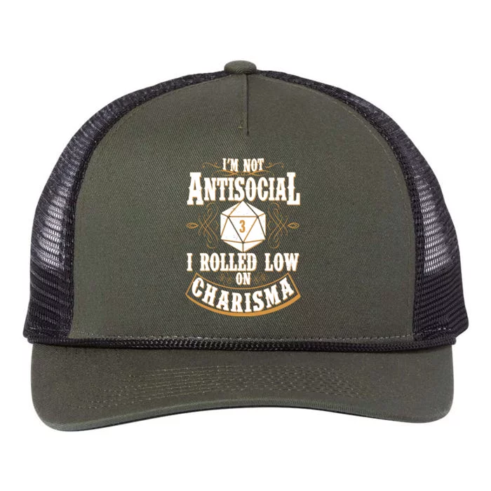 Vintage I'm Not Antisocial I Rolled Low On Charisma Retro Rope Trucker Hat Cap