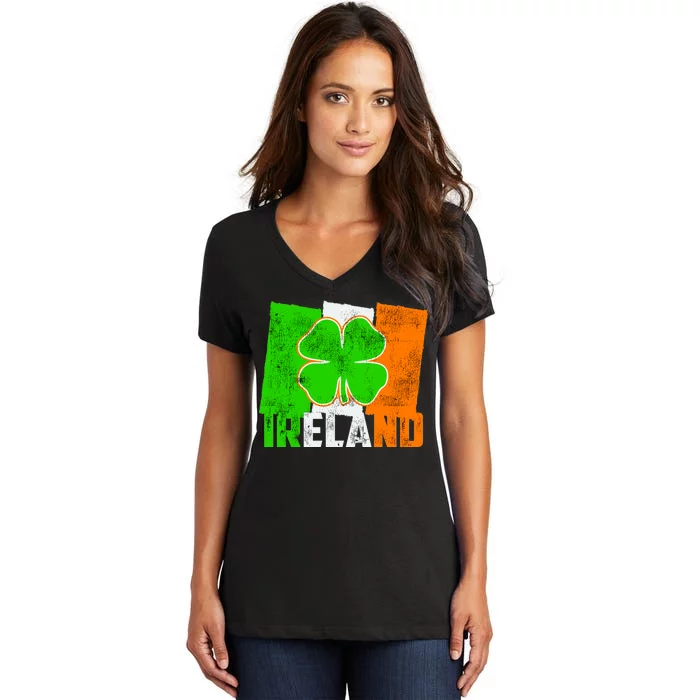 Vintage Ireland Irish Flag St. Patrick's Day Women's V-Neck T-Shirt