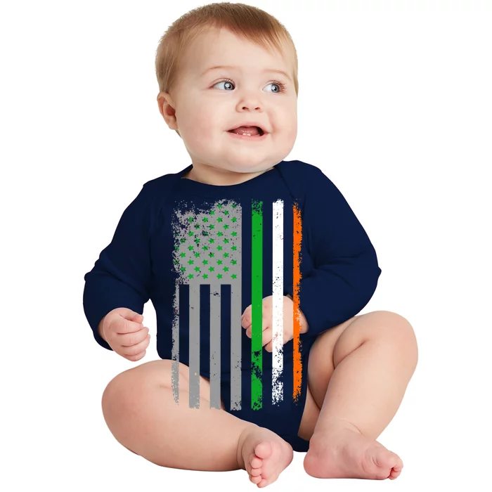 Vintage Irish American Flag Baby Long Sleeve Bodysuit