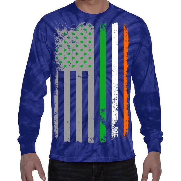 Vintage Irish American Flag Tie-Dye Long Sleeve Shirt