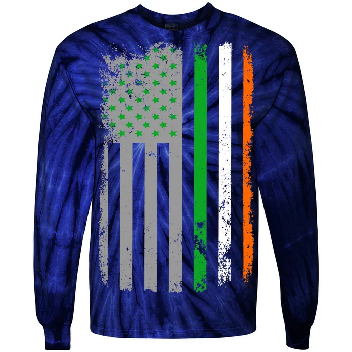 Vintage Irish American Flag Tie-Dye Long Sleeve Shirt