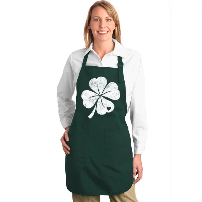 Vintage Irish Clover Heart Full-Length Apron With Pocket