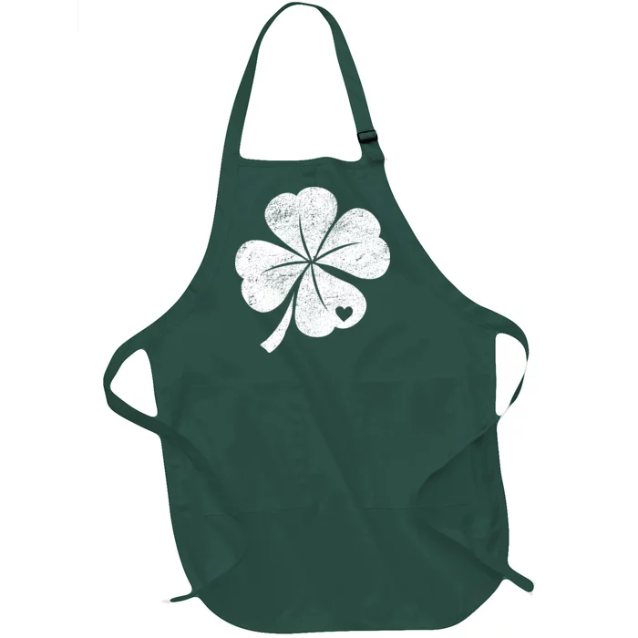 Vintage Irish Clover Heart Full-Length Apron With Pocket