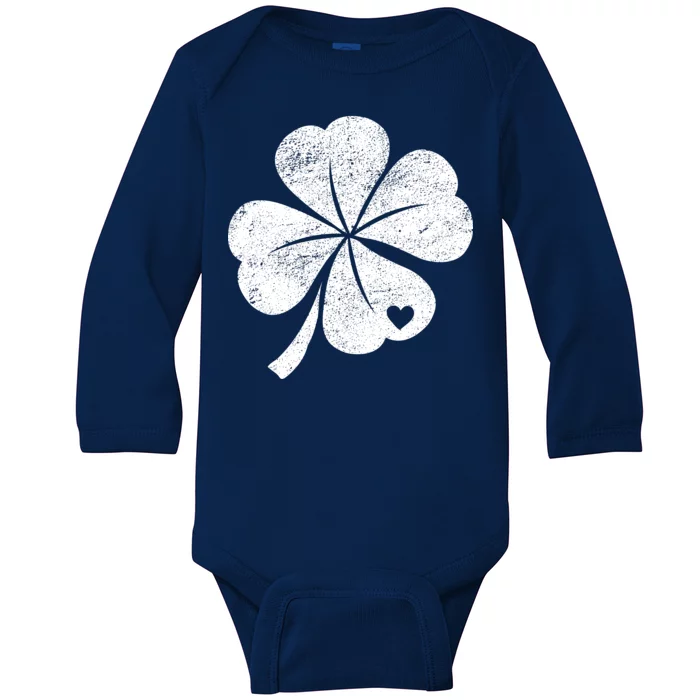 Vintage Irish Clover Heart Baby Long Sleeve Bodysuit