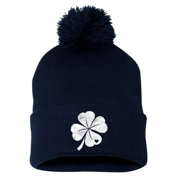 Vintage Irish Clover Heart Pom Pom 12in Knit Beanie