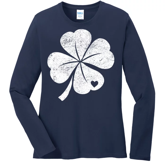 Vintage Irish Clover Heart Ladies Long Sleeve Shirt