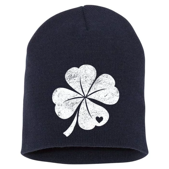 Vintage Irish Clover Heart Short Acrylic Beanie