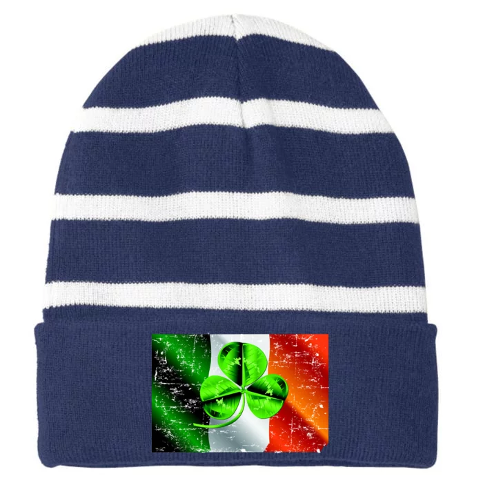 Vintage Irish Flag of Ireland Clover St. Patrick's Day Striped Beanie with Solid Band