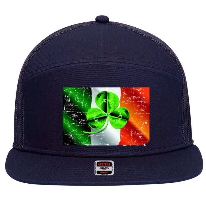 Vintage Irish Flag of Ireland Clover St. Patrick's Day 7 Panel Mesh Trucker Snapback Hat