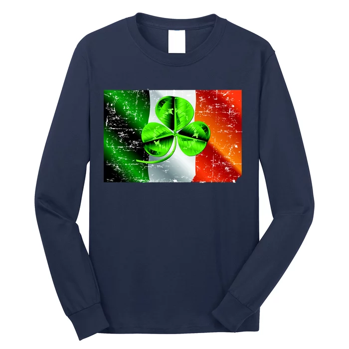 Vintage Irish Flag of Ireland Clover St. Patrick's Day Long Sleeve Shirt