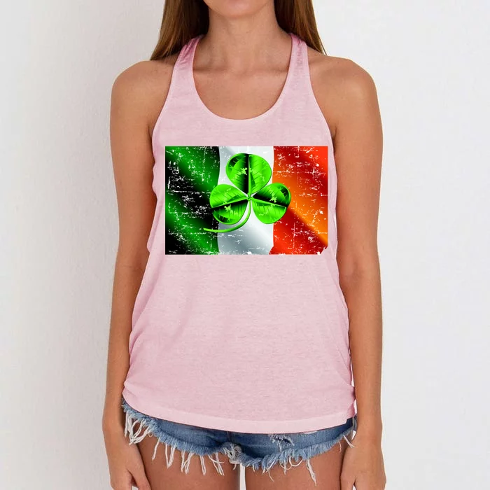 Vintage Irish Flag of Ireland Clover St. Patrick's Day Women's Knotted Racerback Tank