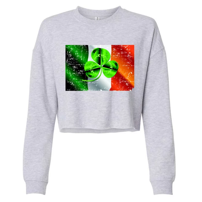 Vintage Irish Flag of Ireland Clover St. Patrick's Day Cropped Pullover Crew