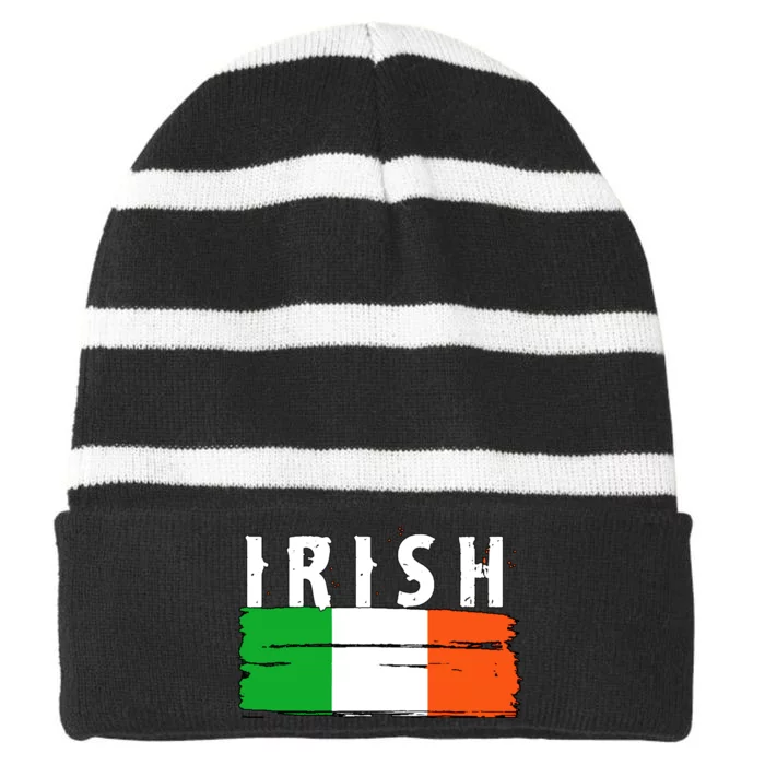 Vintage Irish Ireland Flag Striped Beanie with Solid Band