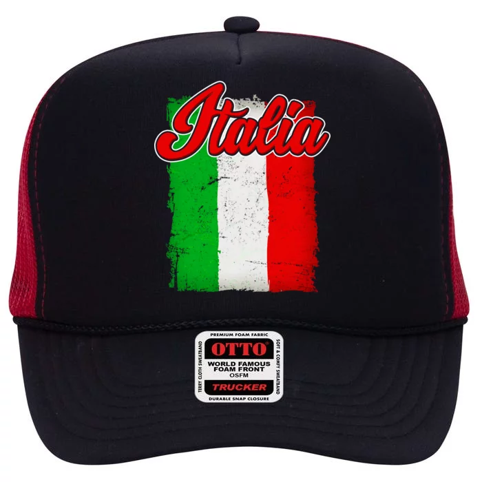 Vintage Italia Flag High Crown Mesh Trucker Hat