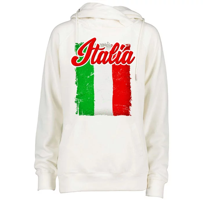 Vintage Italia Flag Womens Funnel Neck Pullover Hood