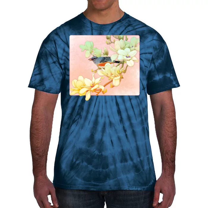 Vintage Japanese Bird Flowers Tie-Dye T-Shirt